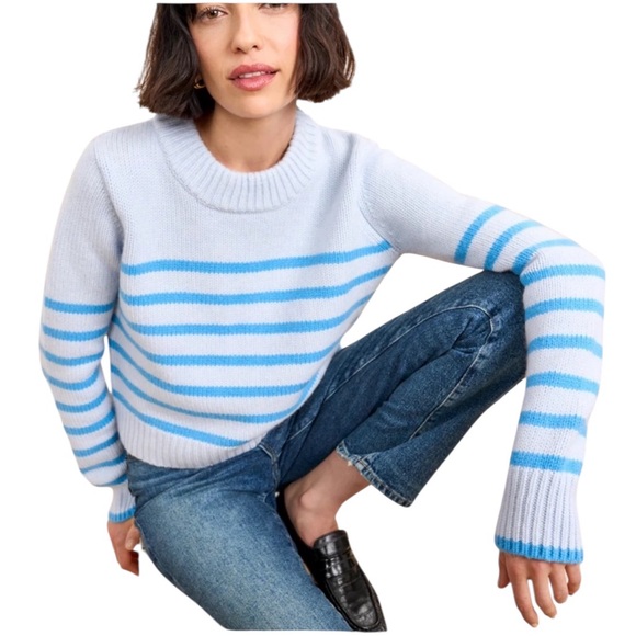La Ligne Sweaters - La Ligne Mini Marin Sweater. Light blue with darker blue stripes. S.